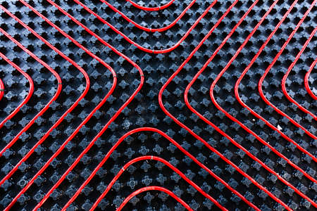Floor heating installation, pipes and pipelines. Interior architecture industryの写真素材