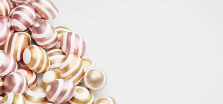 Elegant Easter eggs with golden shiny paint. Modern decoration, greeting card backgroundの写真素材