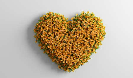 Spring summer flowers in heart shape. Concepts of love, Valentine's day, eco environment. 3D illustrationの写真素材