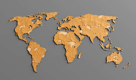 World map made of recycled cardboard paper. Eco recycling conceptの写真素材