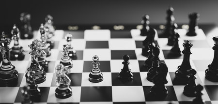Chess game. Strategic desicion making. Plan and competition concept. Black and white.の写真素材