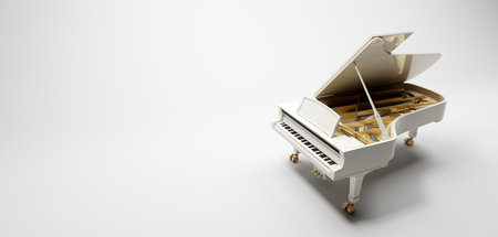 Classic grand piano keyboard on whiteの写真素材