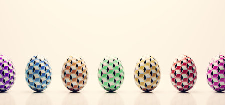 Easter eggs in retro cubic pattern pattern. Decoration, greeting card
