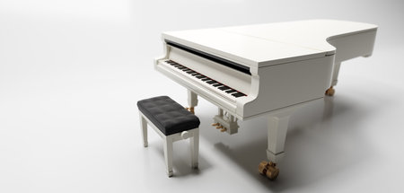Classic grand piano keyboard on whiteの写真素材