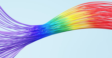 Abstract rainbow color waved wires background. 3D illustrationの写真素材