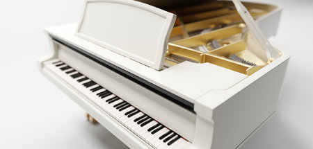 Classic grand piano keyboard on whiteの写真素材
