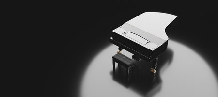 Classic grand piano keyboard in spotlightの写真素材