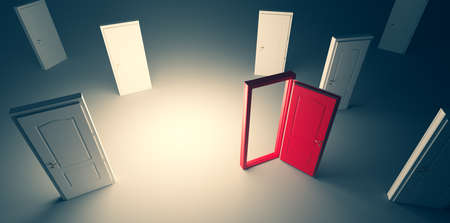 Choose open door. Choise and decision in life concept. Conceptual 3D illustrationの写真素材