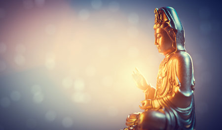 Buddha statue, zen meditation in yoga and spiritual peace. Traditional symbol