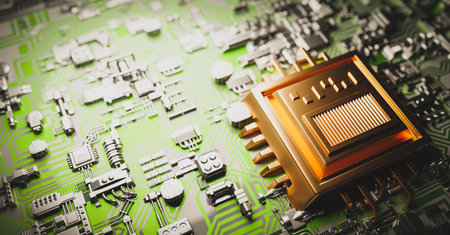 Modern circuit board. Technology hardware backgroundの写真素材
