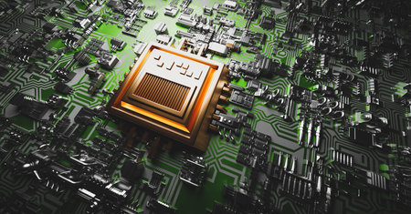 Modern circuit board. Technology hardware background