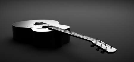 Classical acoustic guitar in black and white. Elegant music background. 3D illustrationの写真素材