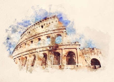 Watercolor painting of Colosseum in Rome, Italy. Artistic pictureの写真素材