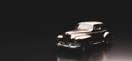 Classic retro car on black. Vintage vehicle. 3D illustration, brandless designの写真素材