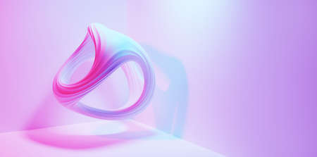 Abstract modern art shape in neon light background. Funky backdrop, wallpaper. 3D illustrationの写真素材