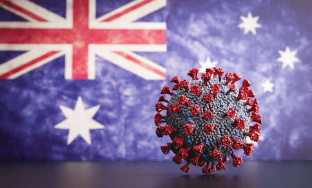Coronavirus Covid-19 on New Zealand flag. Virus in New Zealandの写真素材
