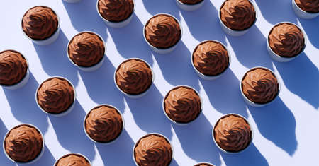 Chocolate ice cream, gelato in a cup background.の写真素材