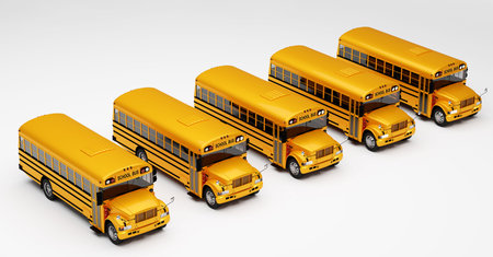 Yellow school bus fleet isolated on white. Back to school