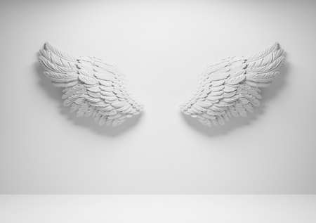White angel wings on wall. Template for photographyの写真素材