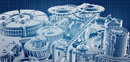 Blueprint project of engine design with gears and cogs mechanismの写真素材