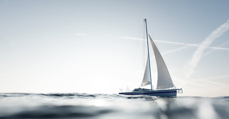 Sailing yacht on the ocean at sunny day