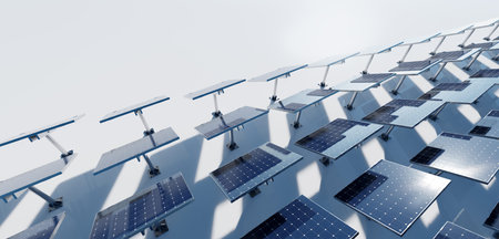 Solar photovoltaic panels array system. Clean and sustainable energy technology - power and...