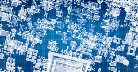 Blueprint project of technical design, engineering industrial partsの写真素材