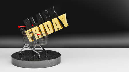 Black Friday ad in shopping cart. Black and gold wordsの写真素材