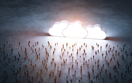 People connect to cloud computing system. 3D illustration