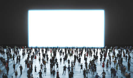 People watch big white screen, display. 3D illustrationの写真素材