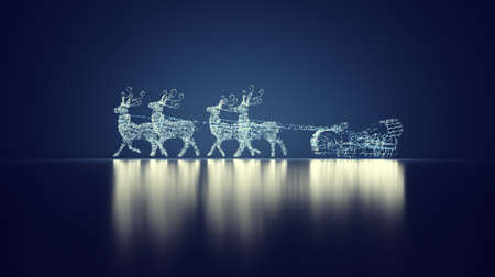 Christmas lights garland of reindeer sleigh. 3D illustrationの写真素材