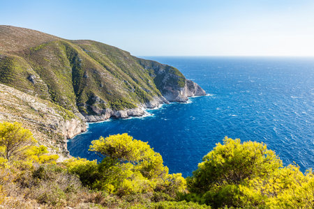 Zakynthos, Greece landscape. Cliffs and Ionian sea. The region of Navagio beach