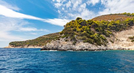 Keri caves and cliff in Zakynthos, Greece. Ionian sea. Popular landmark