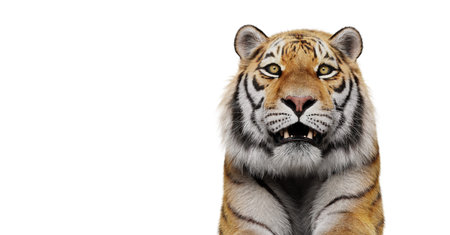 Tiger face portrait isolated on white