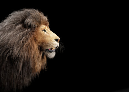 Lion portrait on black. 3D illustration