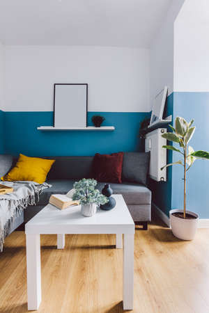 Interior of small apartment living room. Real estate rent and home stagingの写真素材