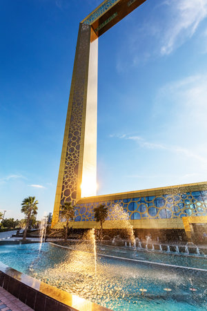 Dubai frame tourist attraction in Dubai UAE. Wide angleのeditorial素材