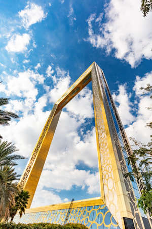 Dubai frame tourist attraction in Dubai UAE. Wide angleのeditorial素材