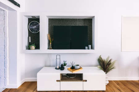 Niche in recessed wall in apartment with decoration details. Home stagingの写真素材