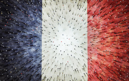Crowd of people on France flag. French society together. 3D illustrationの写真素材