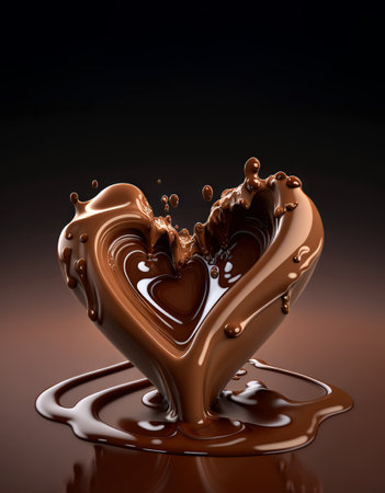 Chocolate melting in heart shape. Generative AIの素材