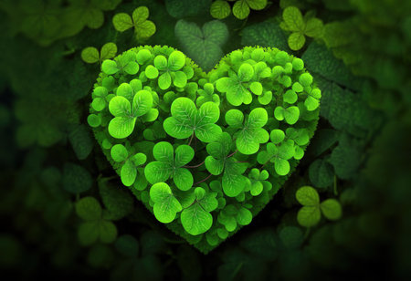 Green heart shaped clover for St. Patrick's Day. Generative AI.の素材