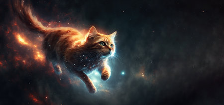 Funny cat astronaut in outer space. Generative AI.の素材