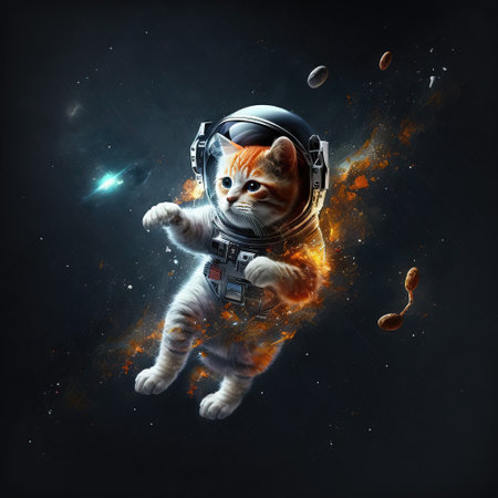 Funny cat astronaut in outer space. Generative AI.の素材