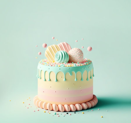 Sweet birthday cake in pastel colors. Generative ai.の素材