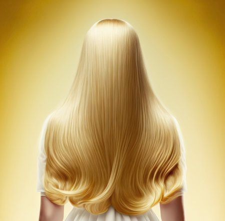 Long shiny blonde hair, rear view. Generative AI.の素材