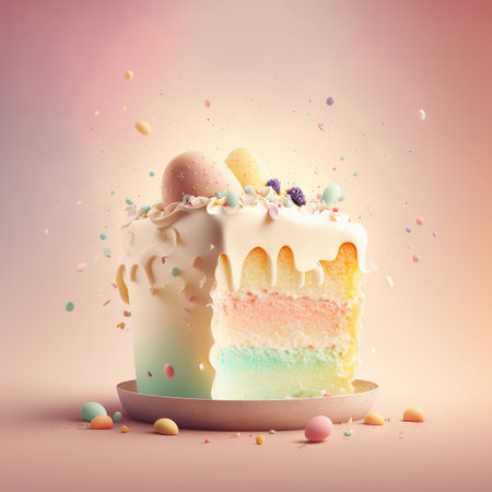 Sweet birthday cake in pastel colors. Generative ai.の素材