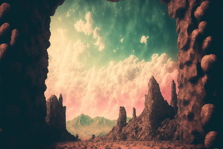 Surreal mountain landscape, abstract generative AI.の素材