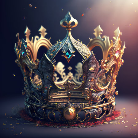 Gold antique crown royal treasure. Generative AI.の素材