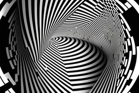 Optical illusion waves pattern in black and white. Generative AI.の素材